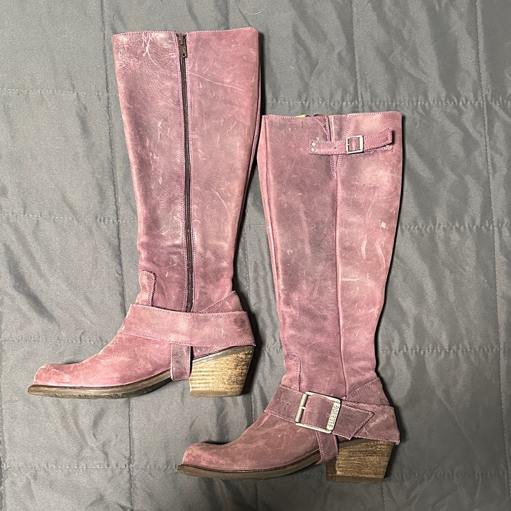 John Fluevog Purple Leather Riding Boots